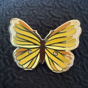 Vintage Hallmark Cards Butterfly Brooch Yellow Enamel Gold Tone Pin 1970s